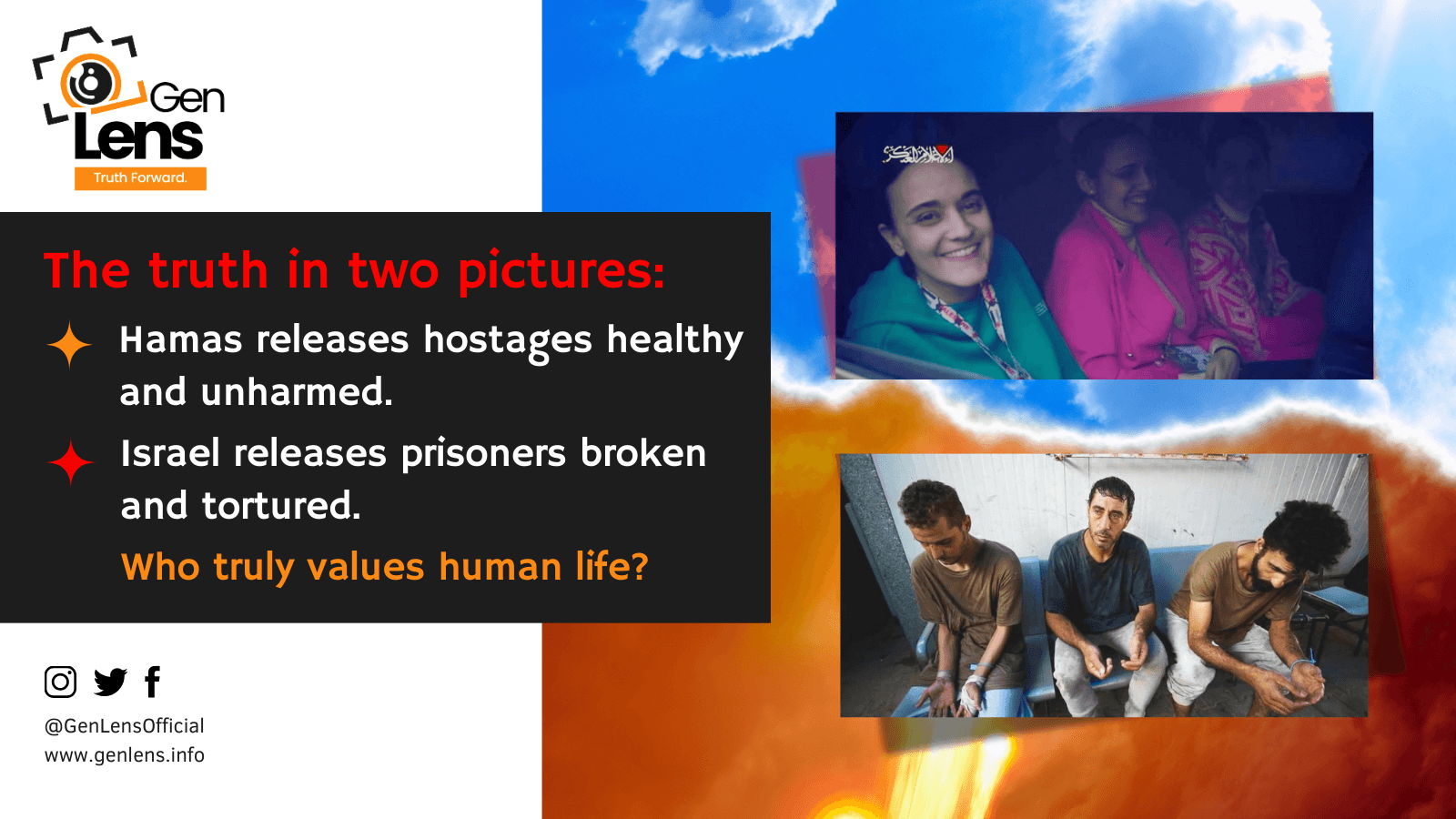 The stark contrast between two images speaks about humanity and brutality.